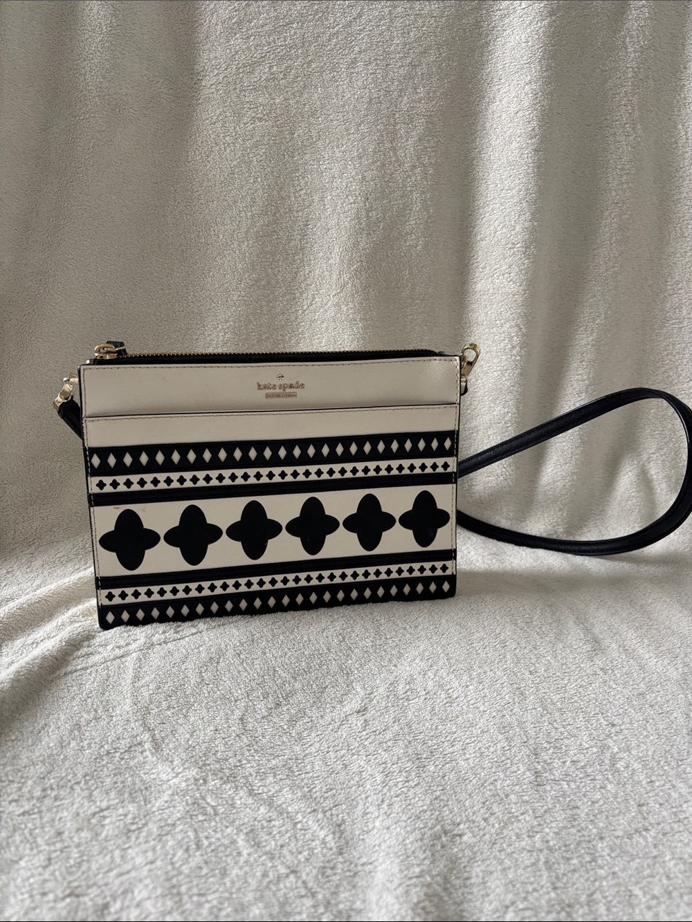 kate spade Black & Cream Graphic Leather Crossbody